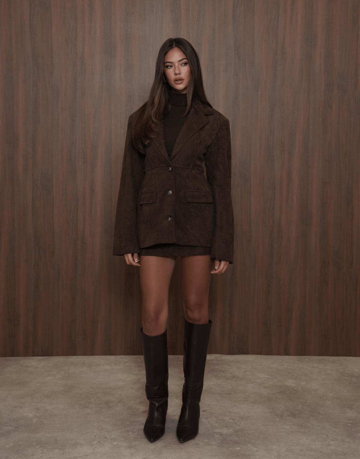 Donkerbruine Suede Skort - Set - Olivia & Kate