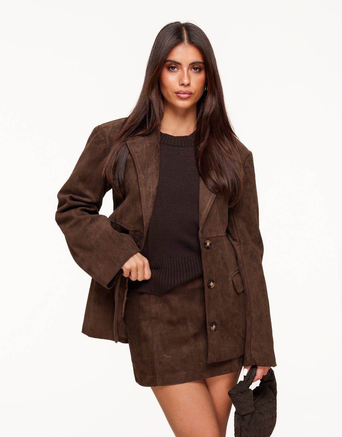 Donkerbruine Suede Skort - Set - Olivia & Kate