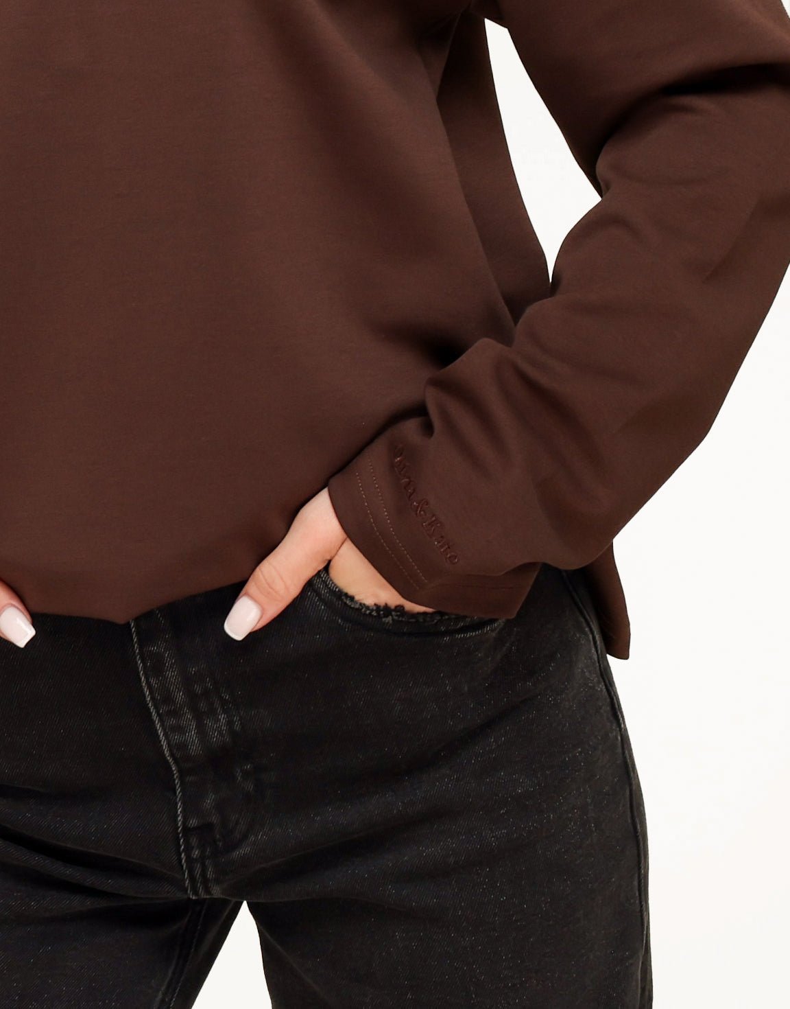 Donkerbruine V - Hals Losse LS - T-shirt - Olivia & Kate