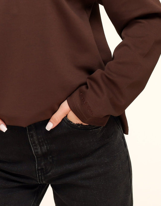 Donkerbruine V - Hals Losse LS - T-shirt - Olivia & Kate