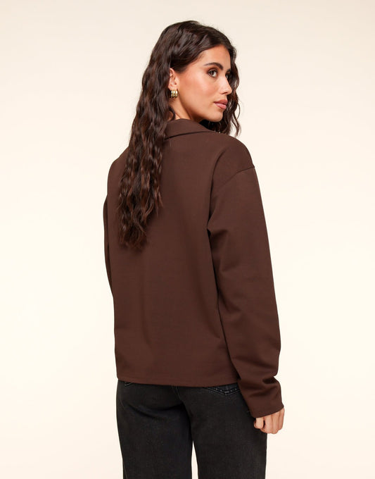 Donkerbruine V - Hals Losse LS - T-shirt - Olivia & Kate