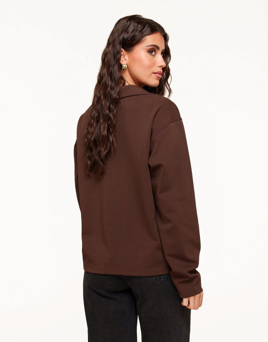 Donkerbruine V - Hals Losse LS - T-shirt - Olivia & Kate