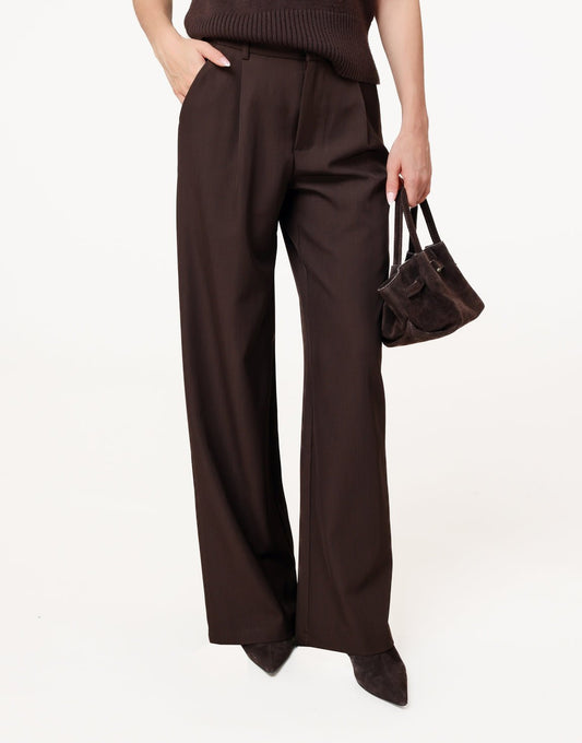 Donkerbruine Wijde Classic - Pantalon - Olivia & Kate