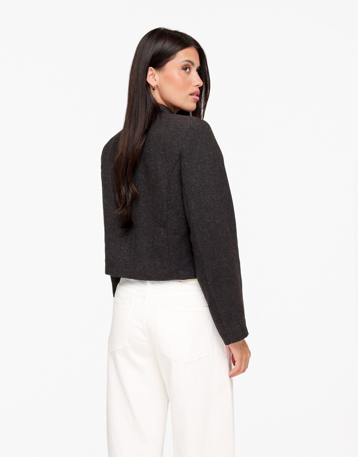 Donkerbruine Wollen Hoge Knoop Split Detail LS - Jas - Olivia & Kate