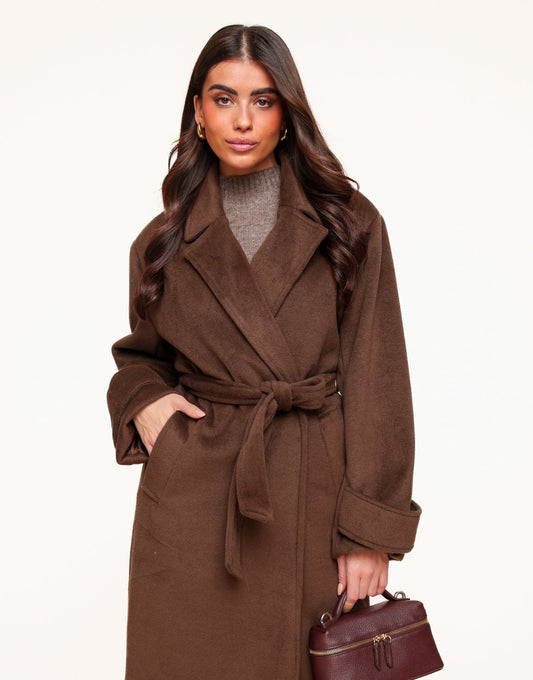 Dark Brown Soft Fluffy Long Coat - Jacket - Olivia & Kate