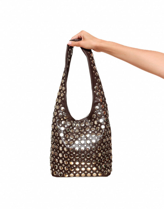 Donkerbruine Zilveren Studs - Tas - Olivia & Kate