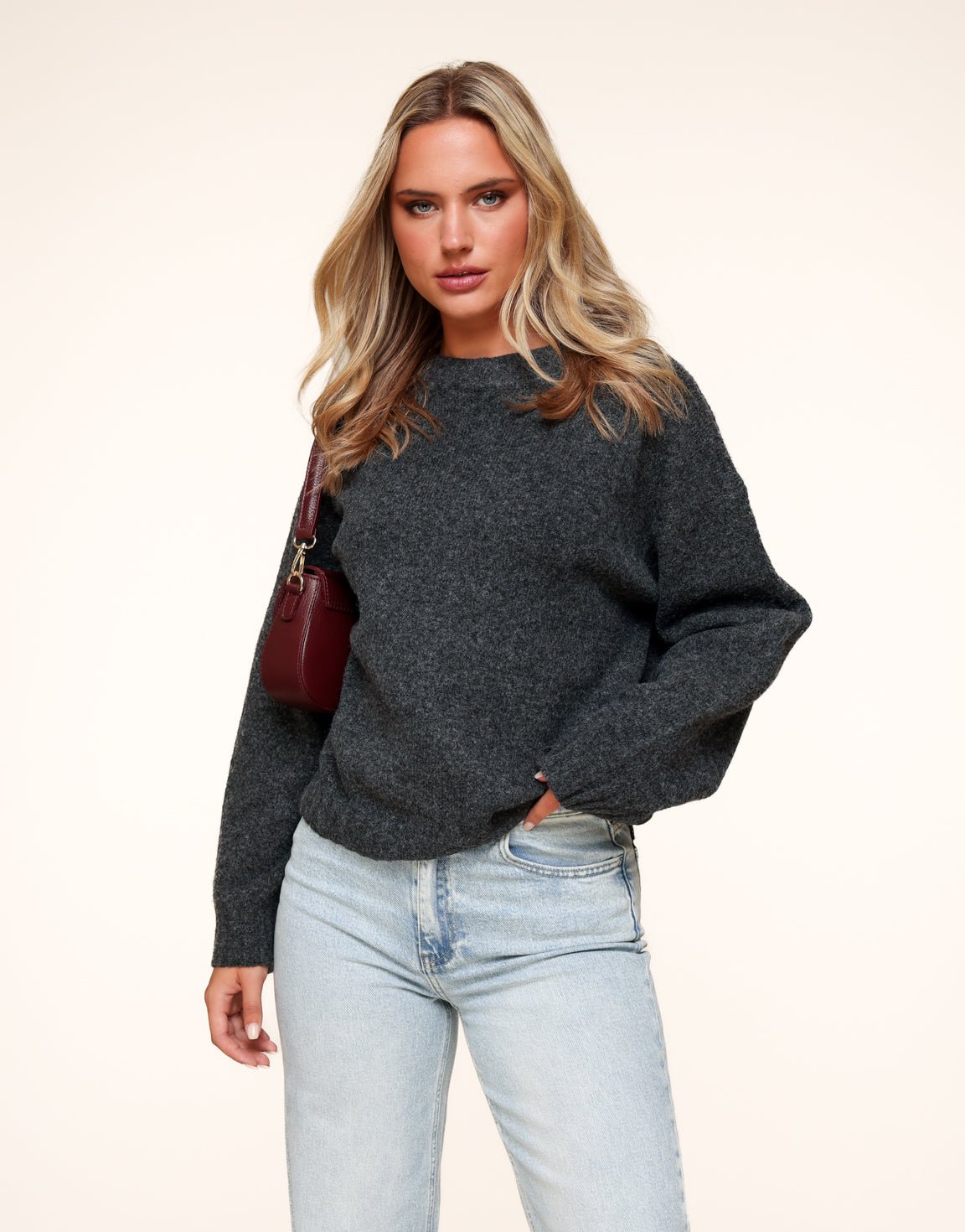 Donkergrijze Basic Gebreide - Trui - Olivia & Kate