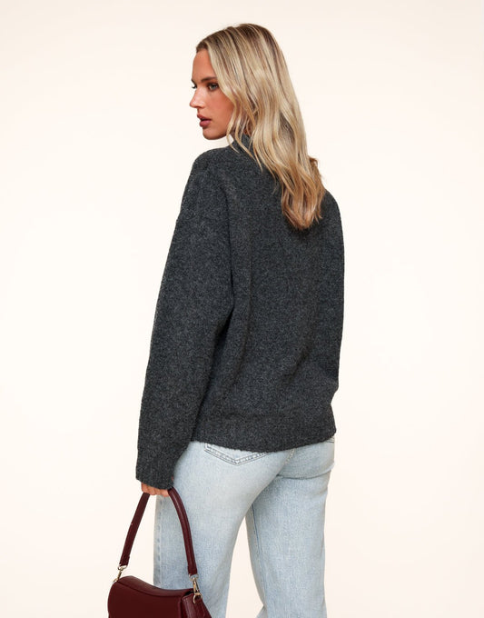 Donkergrijze Basic Gebreide - Trui - Olivia & Kate