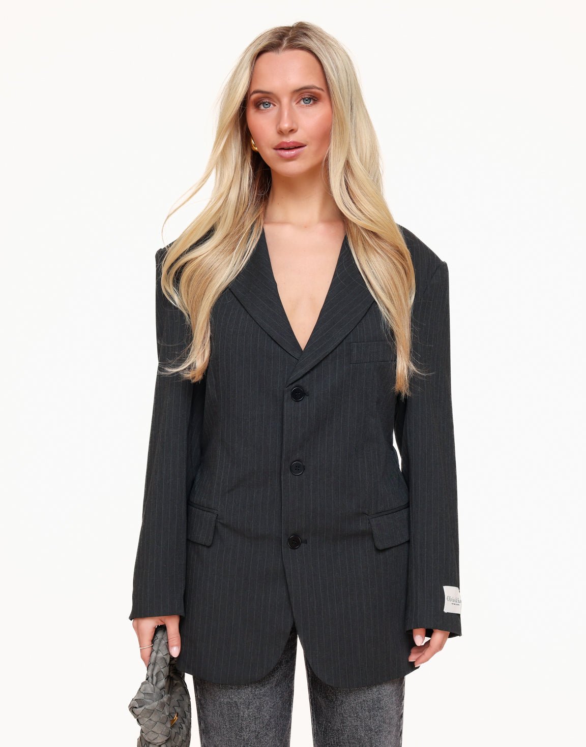 Donkergrijze Getailleerde Gestreepte - Blazer - Olivia & Kate