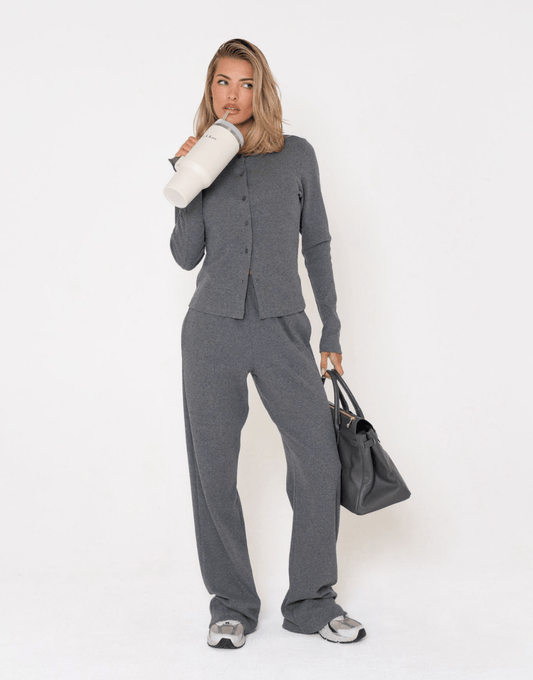 Donkergrijze Ribbel Lange Lounge - Broek - Olivia & Kate