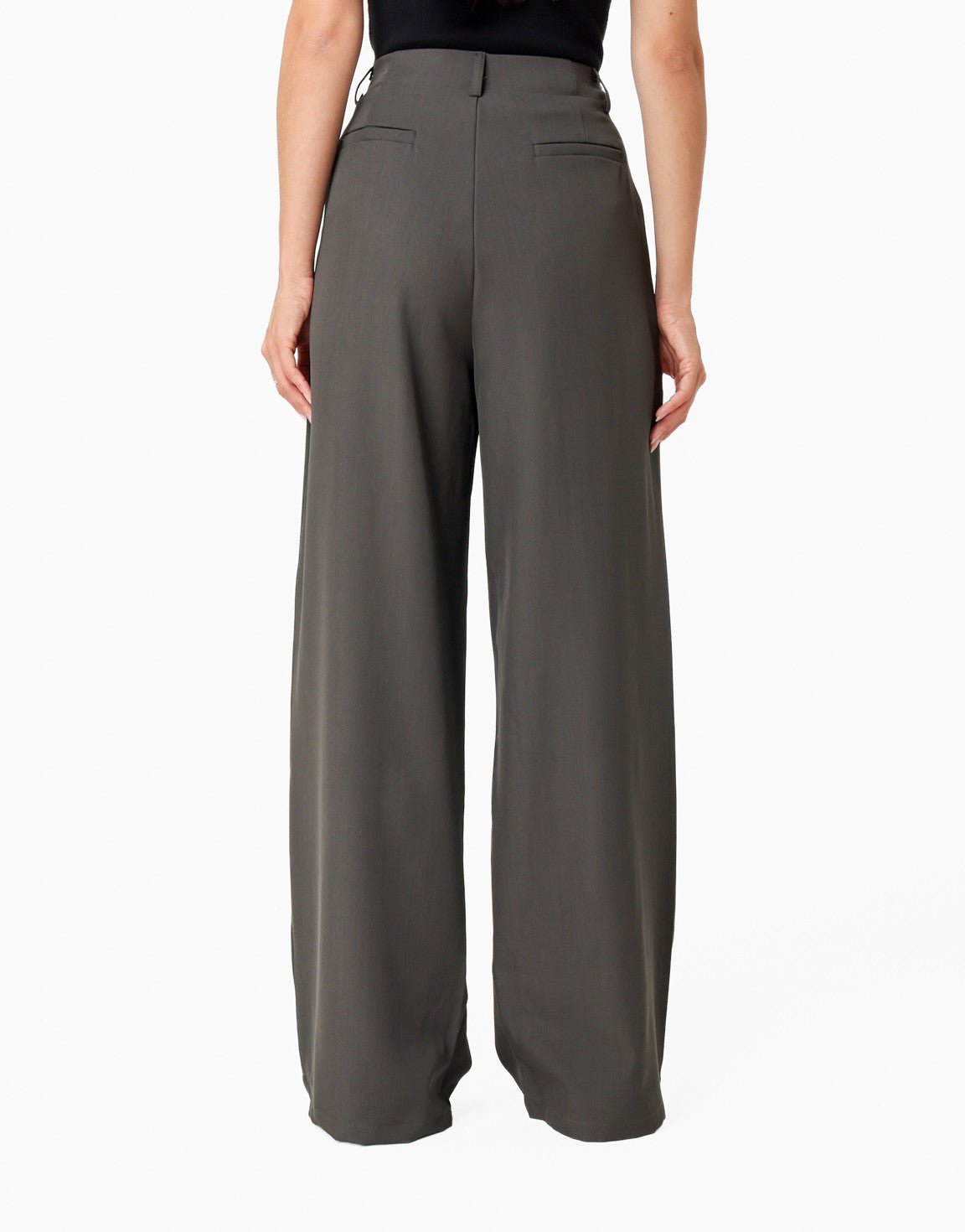 Donkergrijze Wijde Pasvorm Plooien - Pantalon - Olivia & Kate