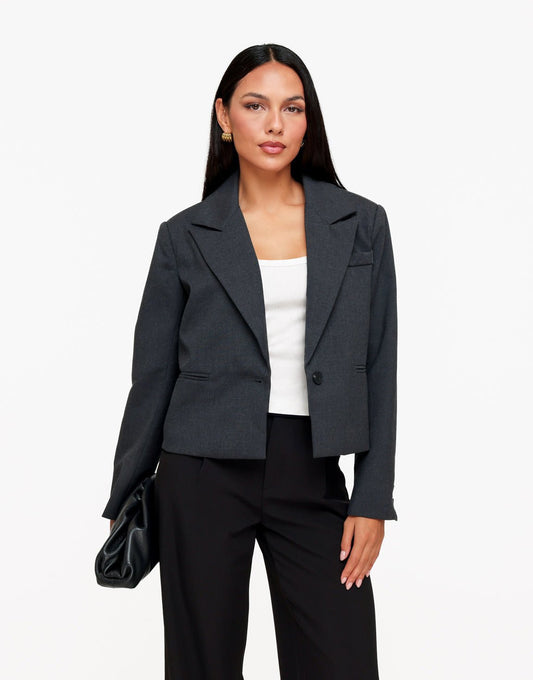 Donkergrijze Zak Detail Cropped - Blazer - Olivia & Kate