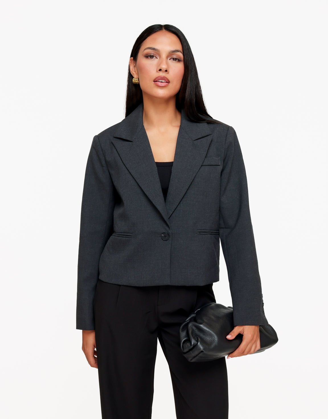Donkergrijze Zak Detail Cropped - Blazer - Olivia & Kate