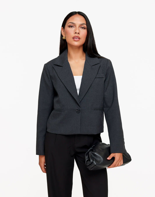 Donkergrijze Zak Detail Cropped - Blazer - Olivia & Kate