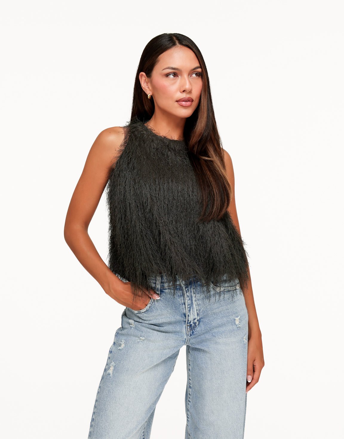 Donkergroene Mouwloze Fluffy - Top - Olivia & Kate