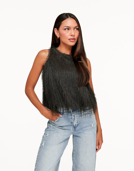 Donkergroene Mouwloze Fluffy - Top - Olivia & Kate