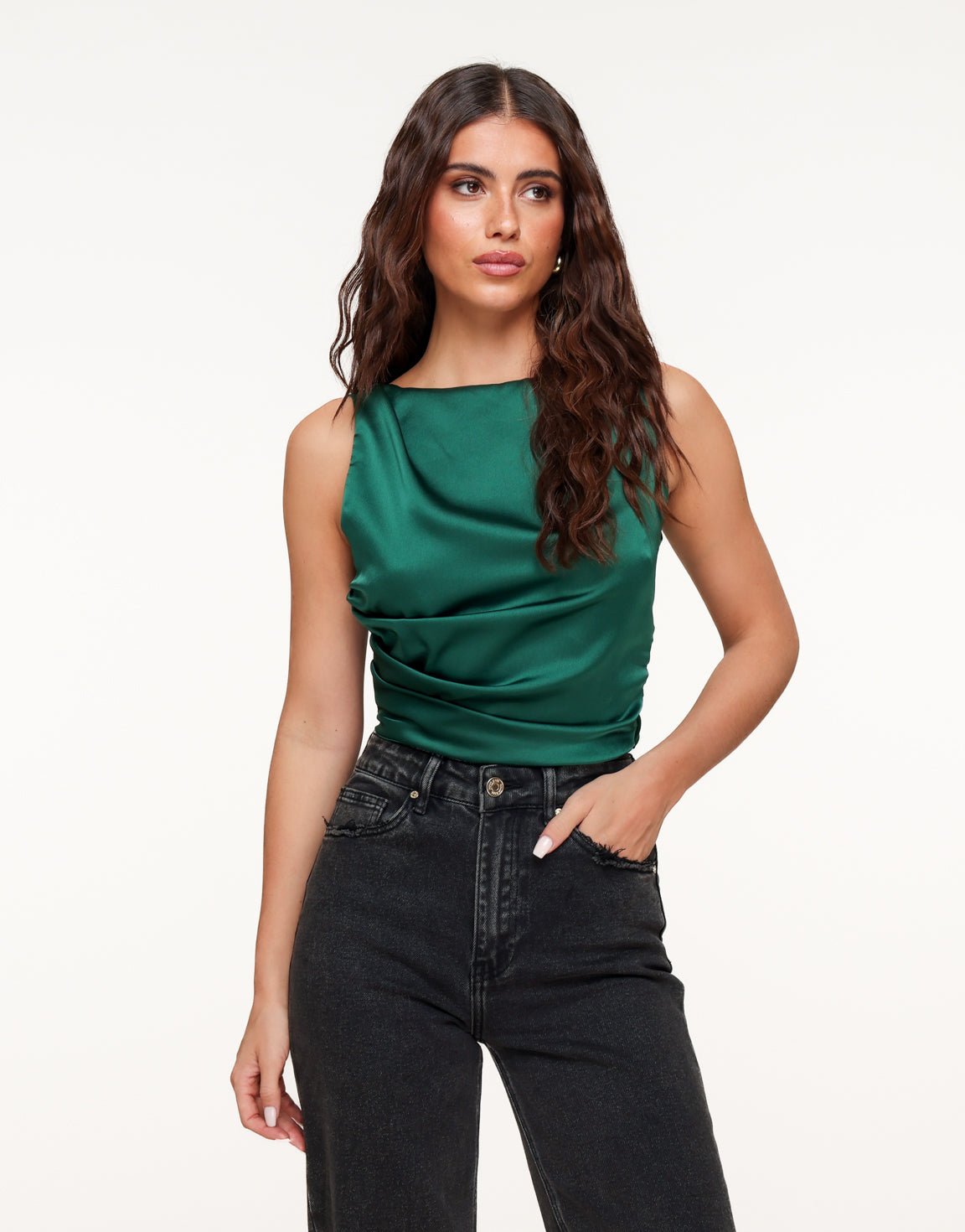 Donkergroene Satijnen Open Rug - Top - Olivia & Kate