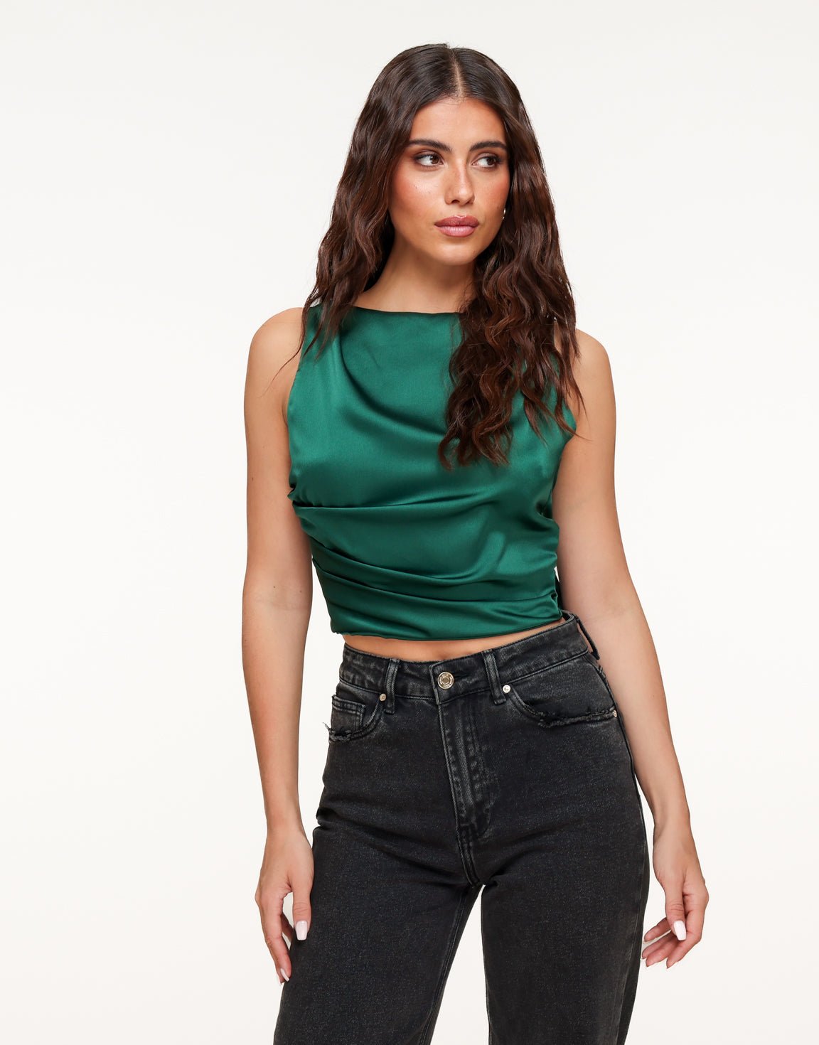 Donkergroene Satijnen Open Rug - Top - Olivia & Kate