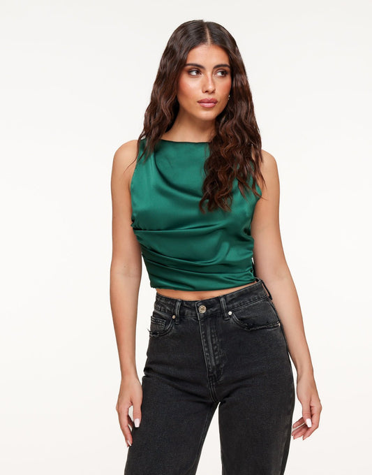 Donkergroene Satijnen Open Rug - Top - Olivia & Kate