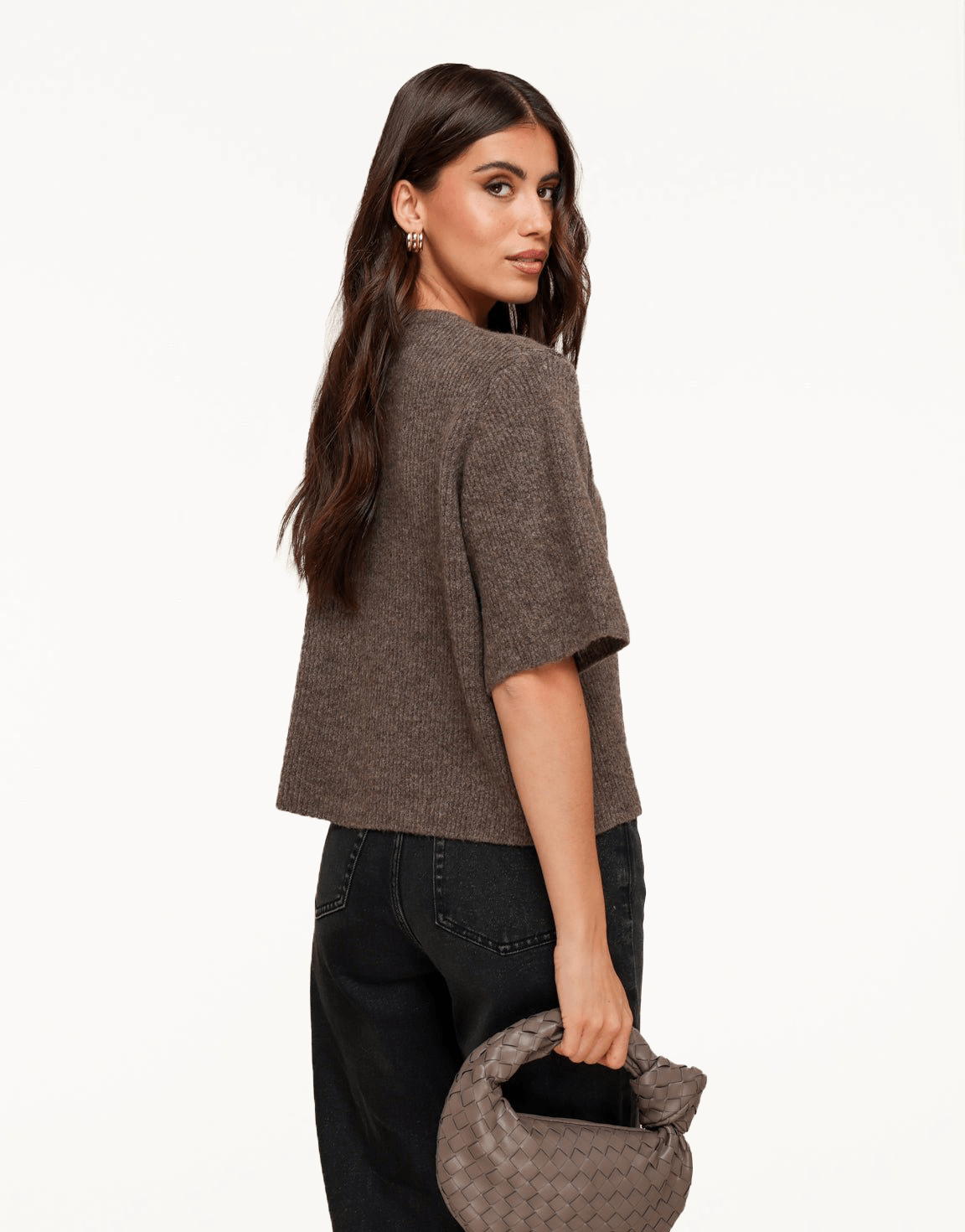 Donkertaupe Gebreide 3/4 Mouwen - Vest - Olivia & Kate