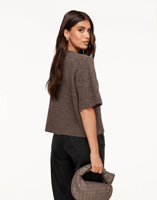 Donkertaupe Gebreide 3/4 Mouwen - Vest - Olivia & Kate