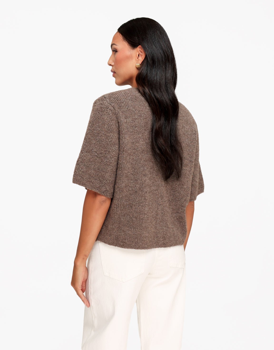 Donkertaupe Gebreide 3/4 Mouwen - Vest - Olivia & Kate