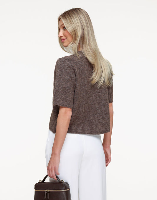 Donkertaupe Gebreide 3/4 Mouwen - Vest - Olivia & Kate