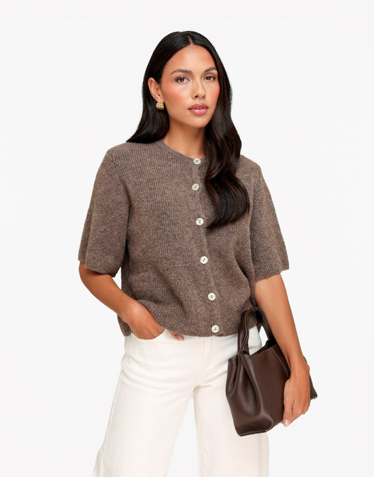 Donkertaupe Gebreide 3/4 Mouwen - Vest - Olivia & Kate