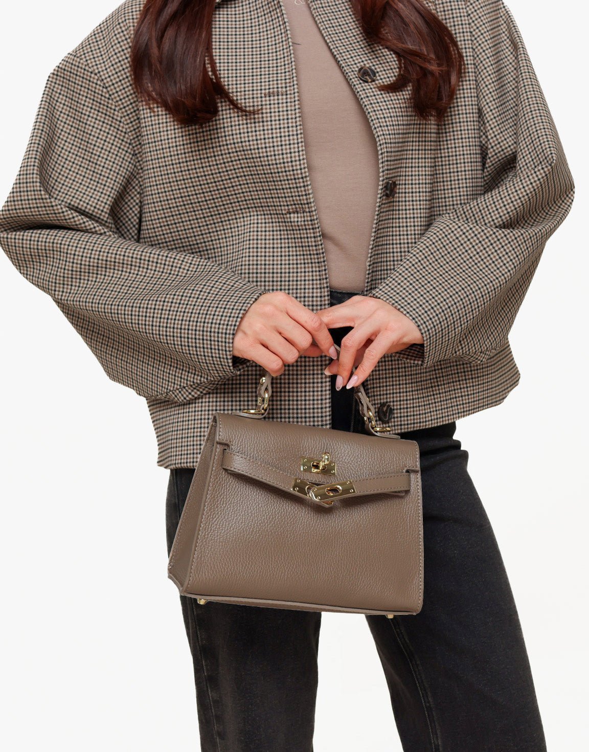 Donkertaupe Gouden Midi Detail - Tas - Olivia & Kate