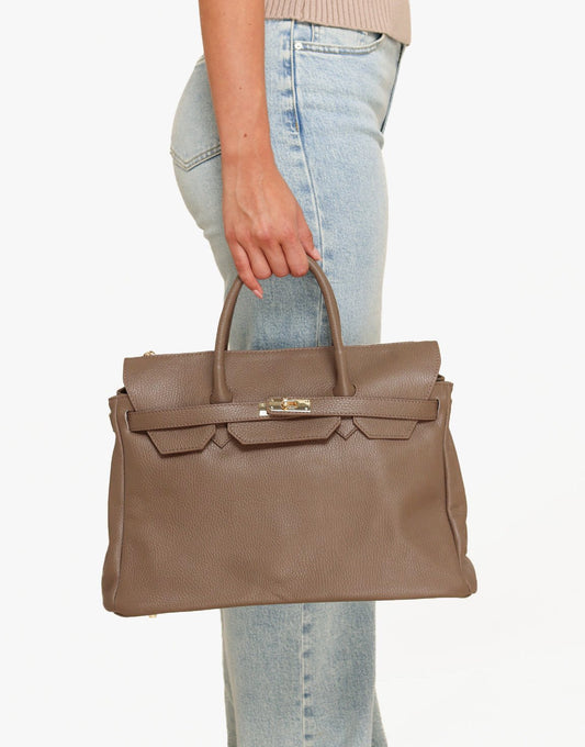 Donkertaupe Grote Gouden Details - Tas - Olivia & Kate