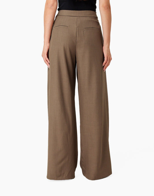 Donkertaupe Knoop Detail Waistband - Pantalon - Olivia & Kate