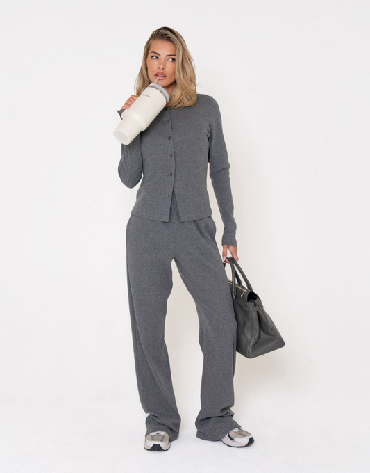 Donkergrijze Ribbel Lange Lounge - Broek