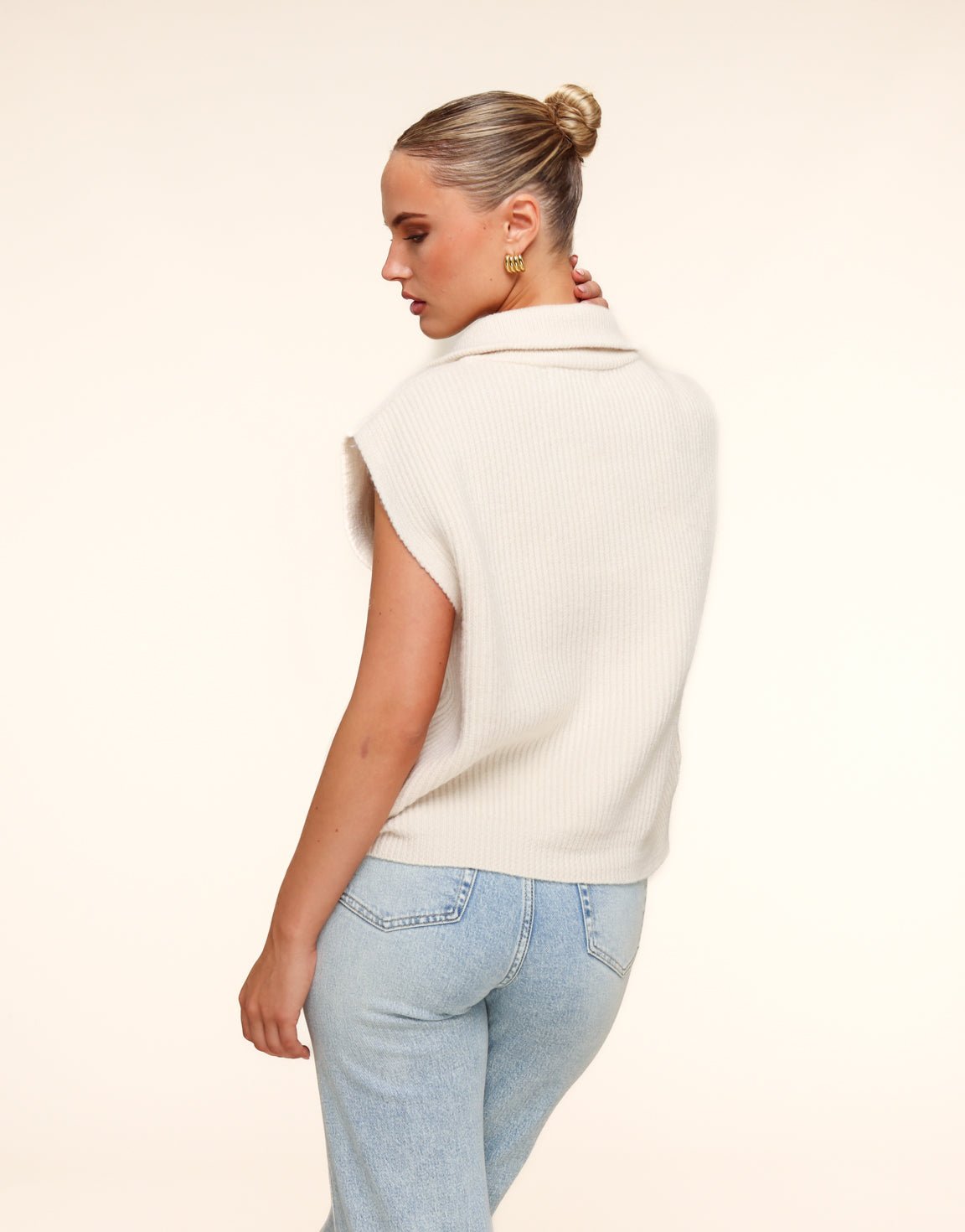 Ecru Gebreide Rits - Gilet - Olivia & Kate