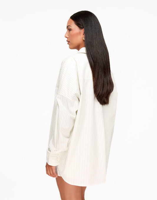 Ecru Gestreepte LS- Blouse - Olivia & Kate