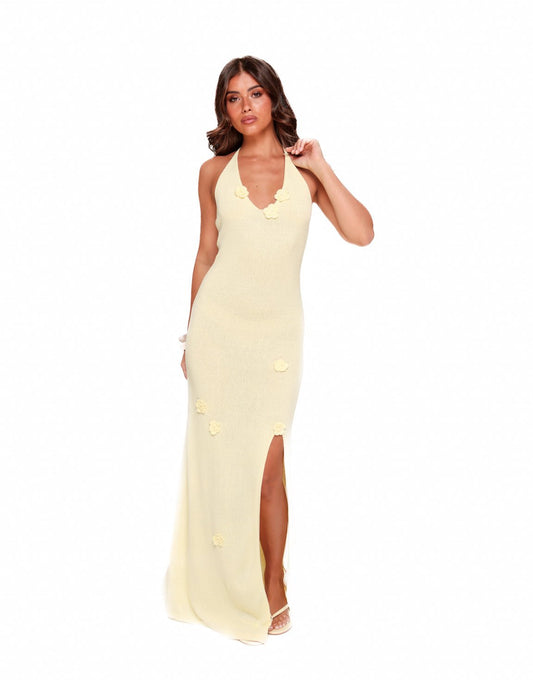 Gele Lange Gedetailleerde Bloemen - Jurk - Olivia & Kate