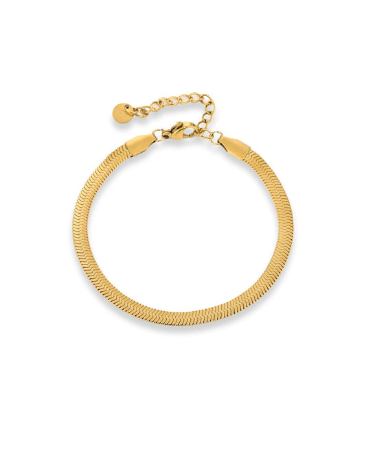 Gouden Brede Platte Schakel - Armband - Olivia & Kate