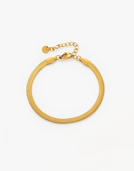 Gouden Brede Platte Schakel - Armband - Olivia & Kate
