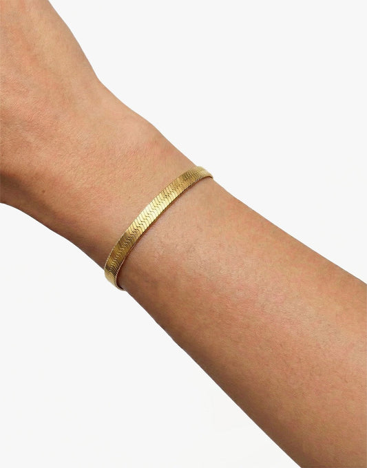 Gouden Brede Platte Schakel - Armband - Olivia & Kate