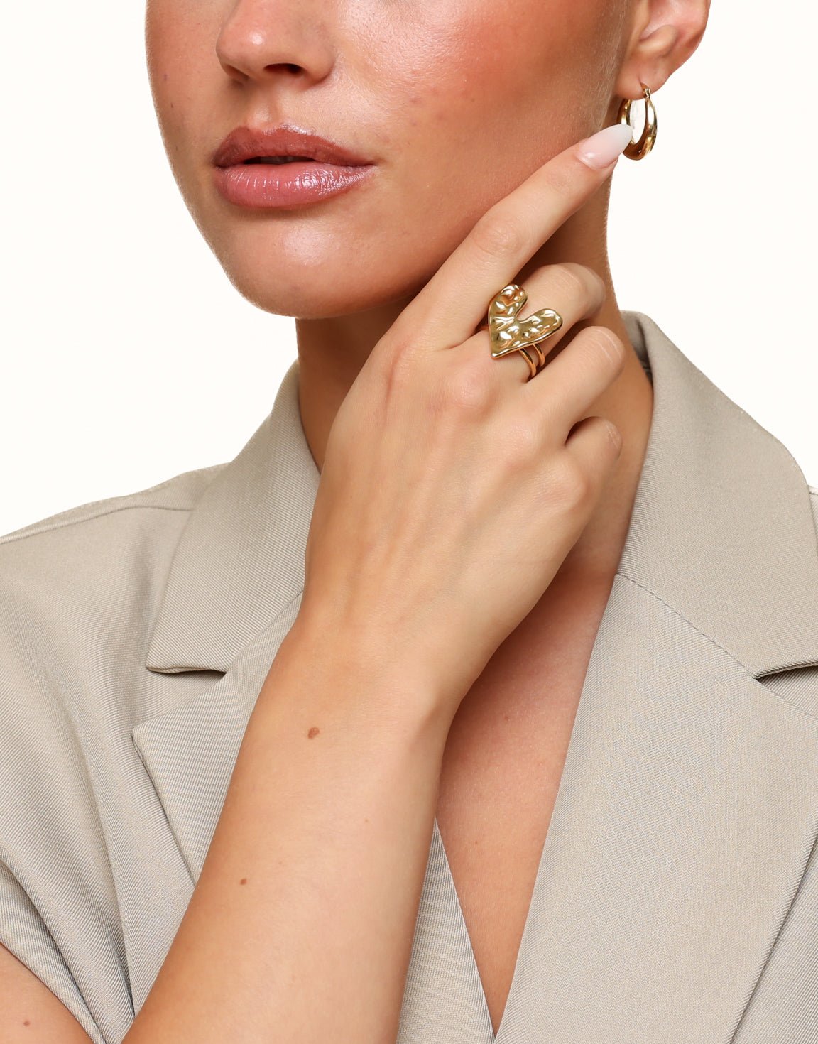 Gouden Chunky Hart - Ring - Olivia & Kate