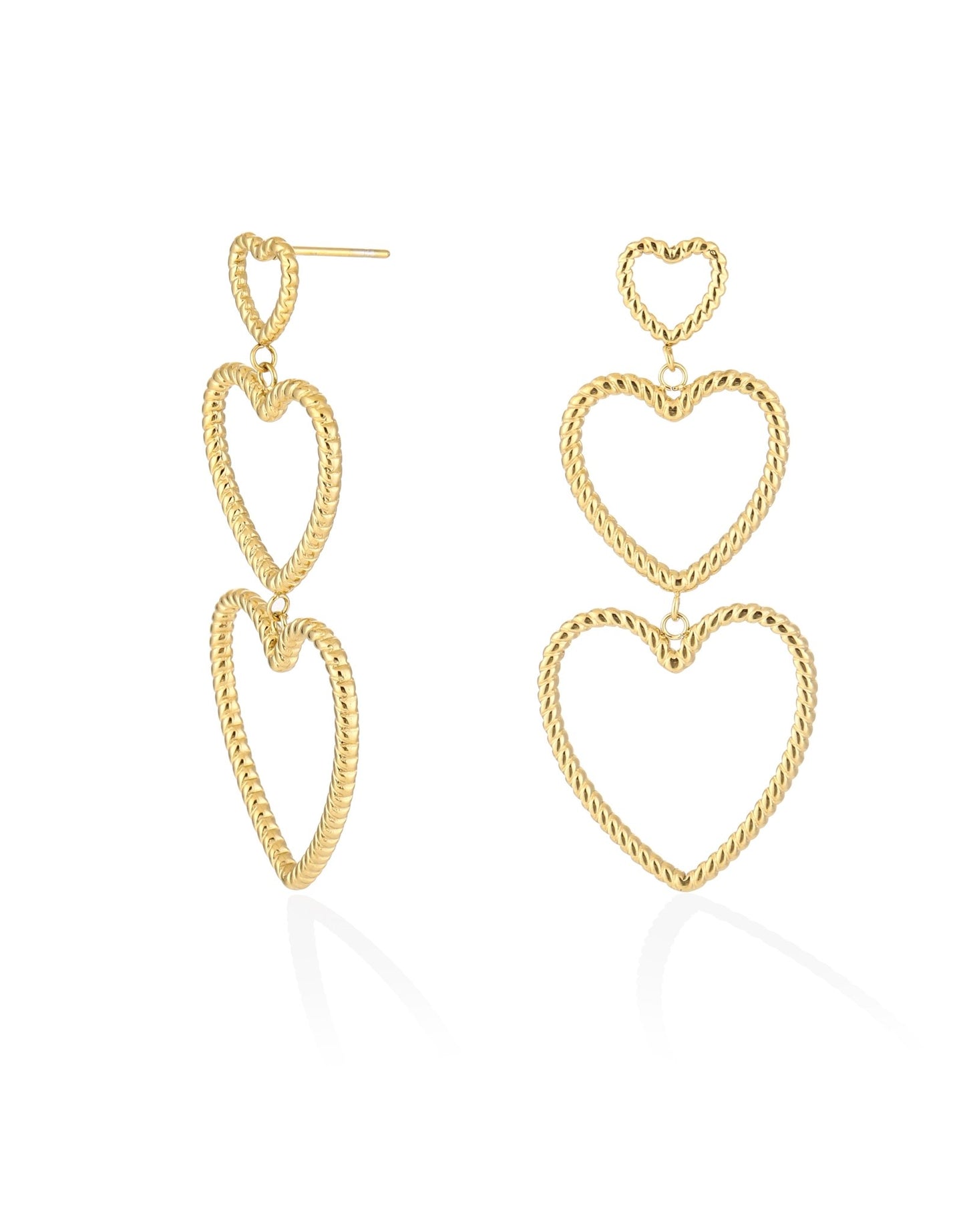 Gouden Gedetailleerde Open Rij Hartjes - Oorbellen - Olivia & Kate