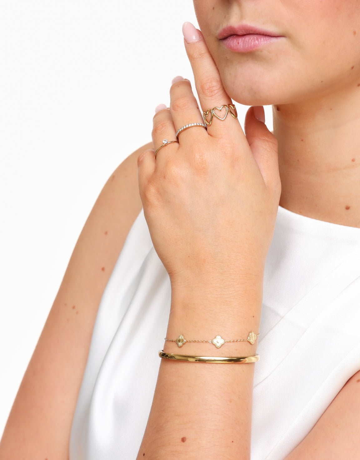 Gouden Verstelbare Gedraaide Zirkonia - Ring - Olivia & Kate