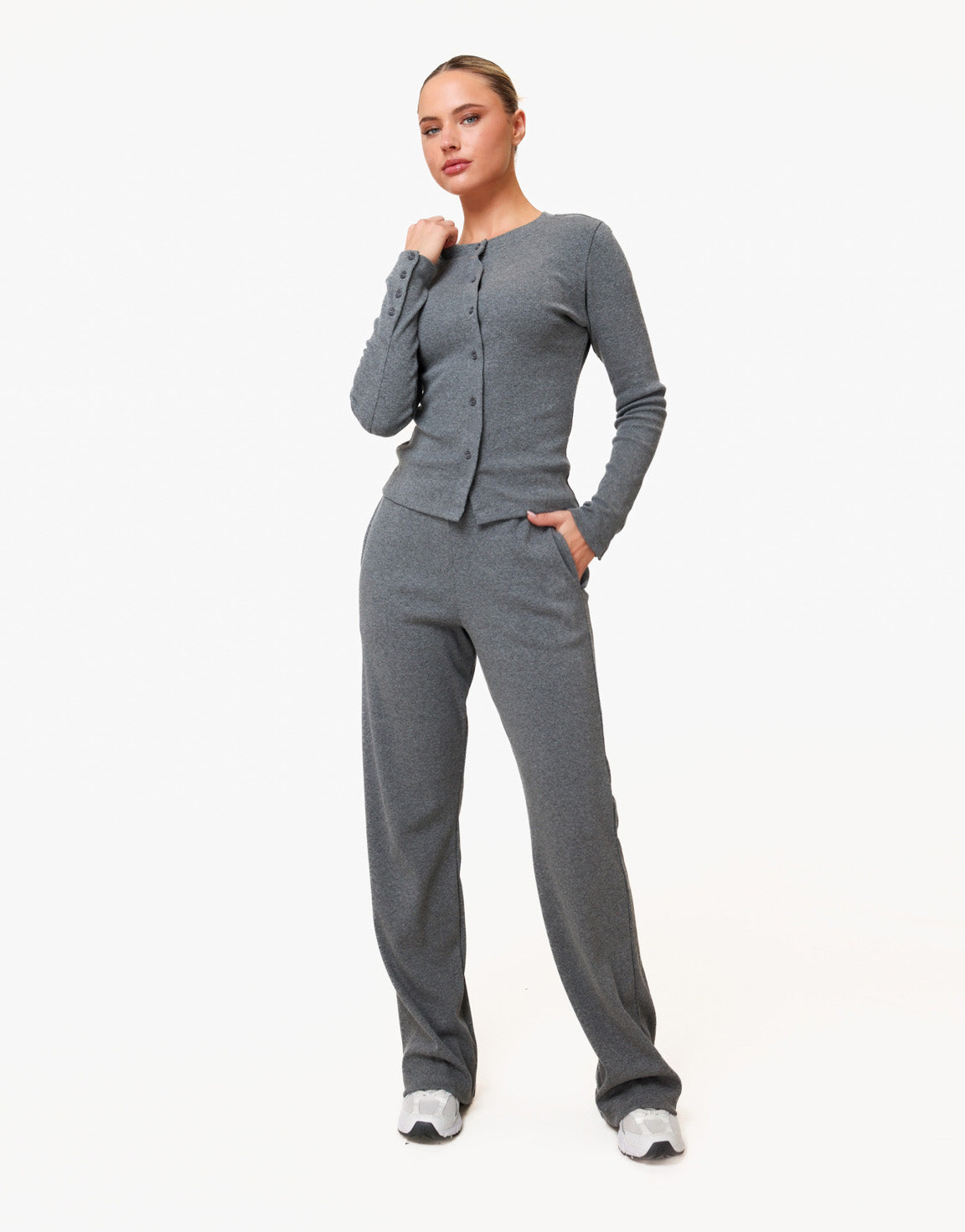 Donkergrijze Ribbel Lange Lounge - Broek