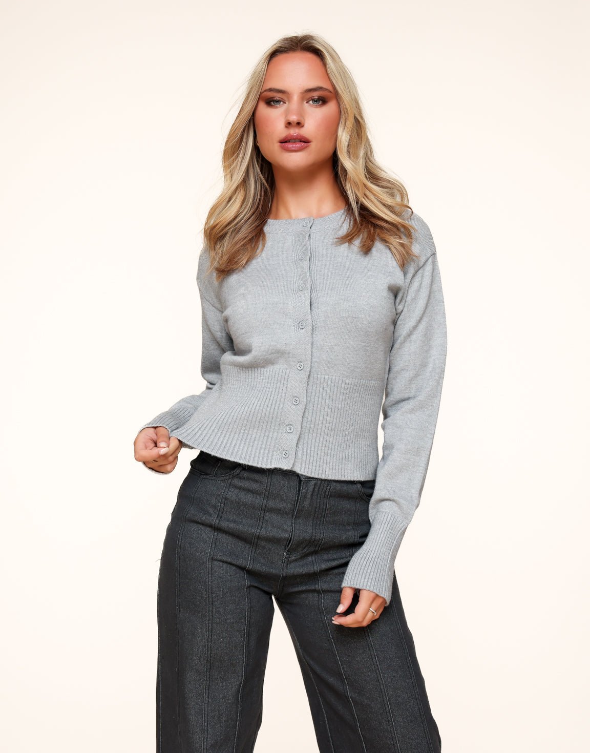 Grijze Basic Knopen - Vest - Olivia & Kate