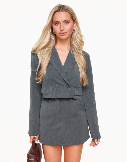 Grijze F/W Edit Cropped Blazer Skort - Set - Olivia & Kate