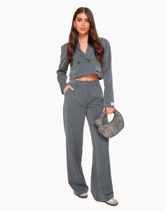 Grijze F/W Edit Cropped LS Blazer - Set - Olivia & Kate