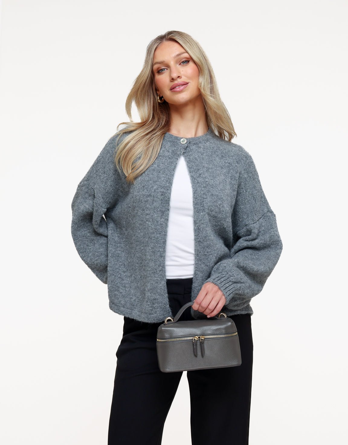 Gray Knitted Button - Cardigan - Olivia & Kate