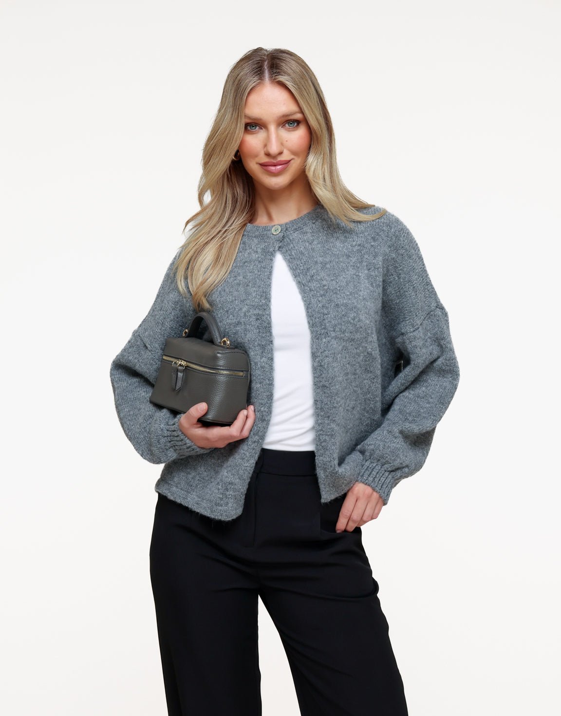 Gray Knitted Button - Cardigan - Olivia & Kate