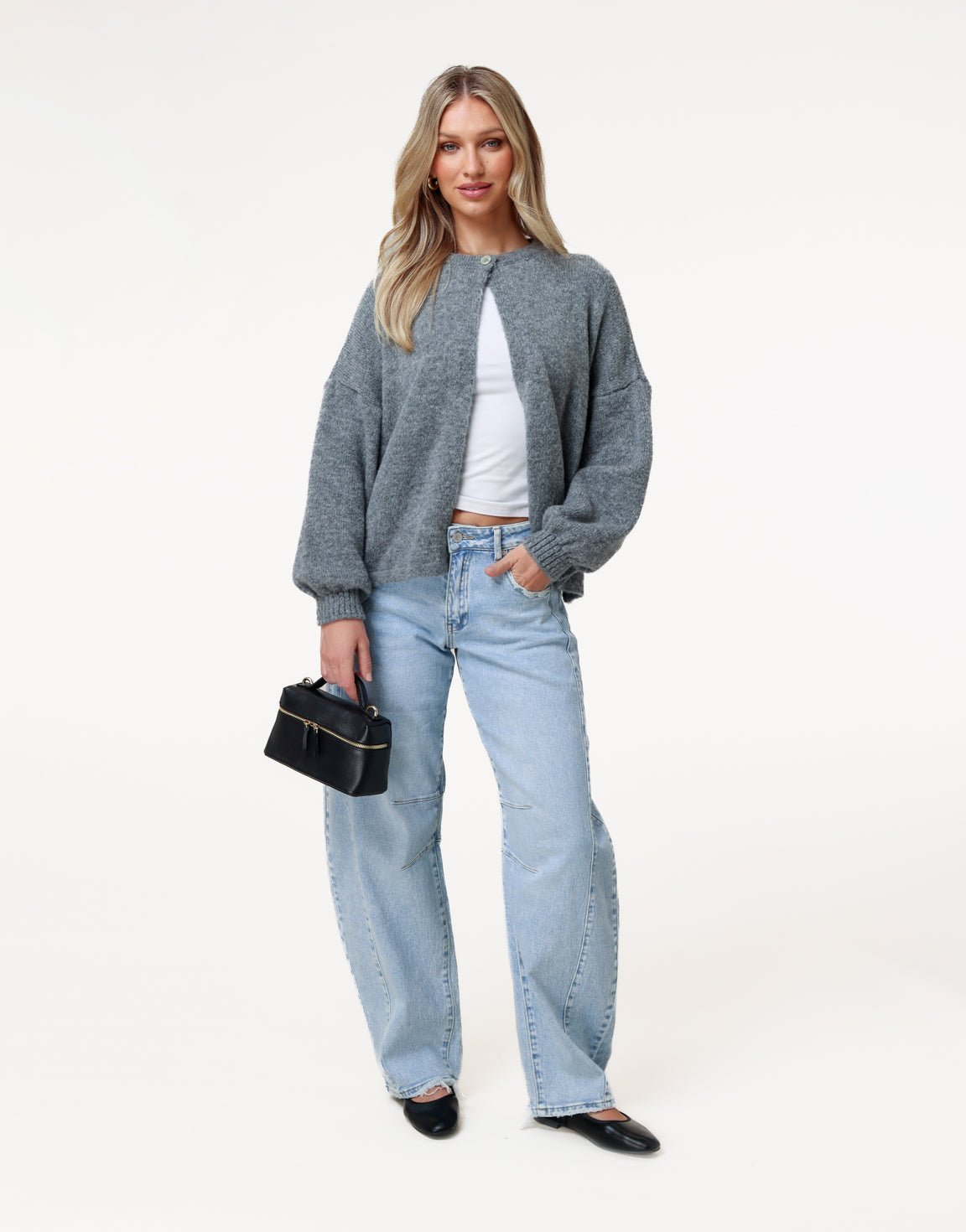 Gray Knitted Button - Cardigan - Olivia & Kate