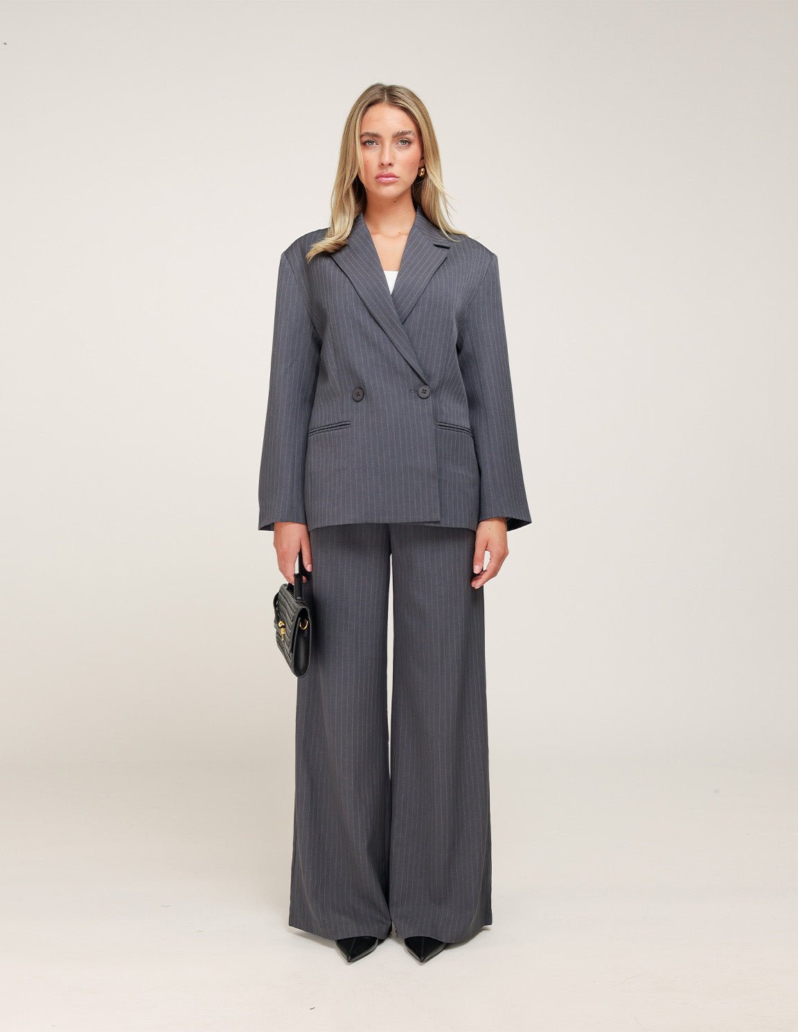 Grijze Gestreepte Oversized - Blazer - Olivia & Kate