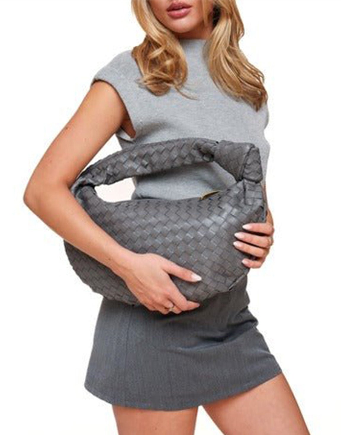 Gray Large Wide Braided - Bag - Olivia & Kate